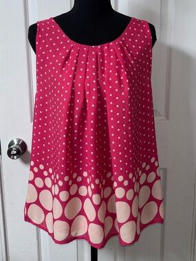 Elle Pink Polka Dot Sleeveless Tank with Cream Border